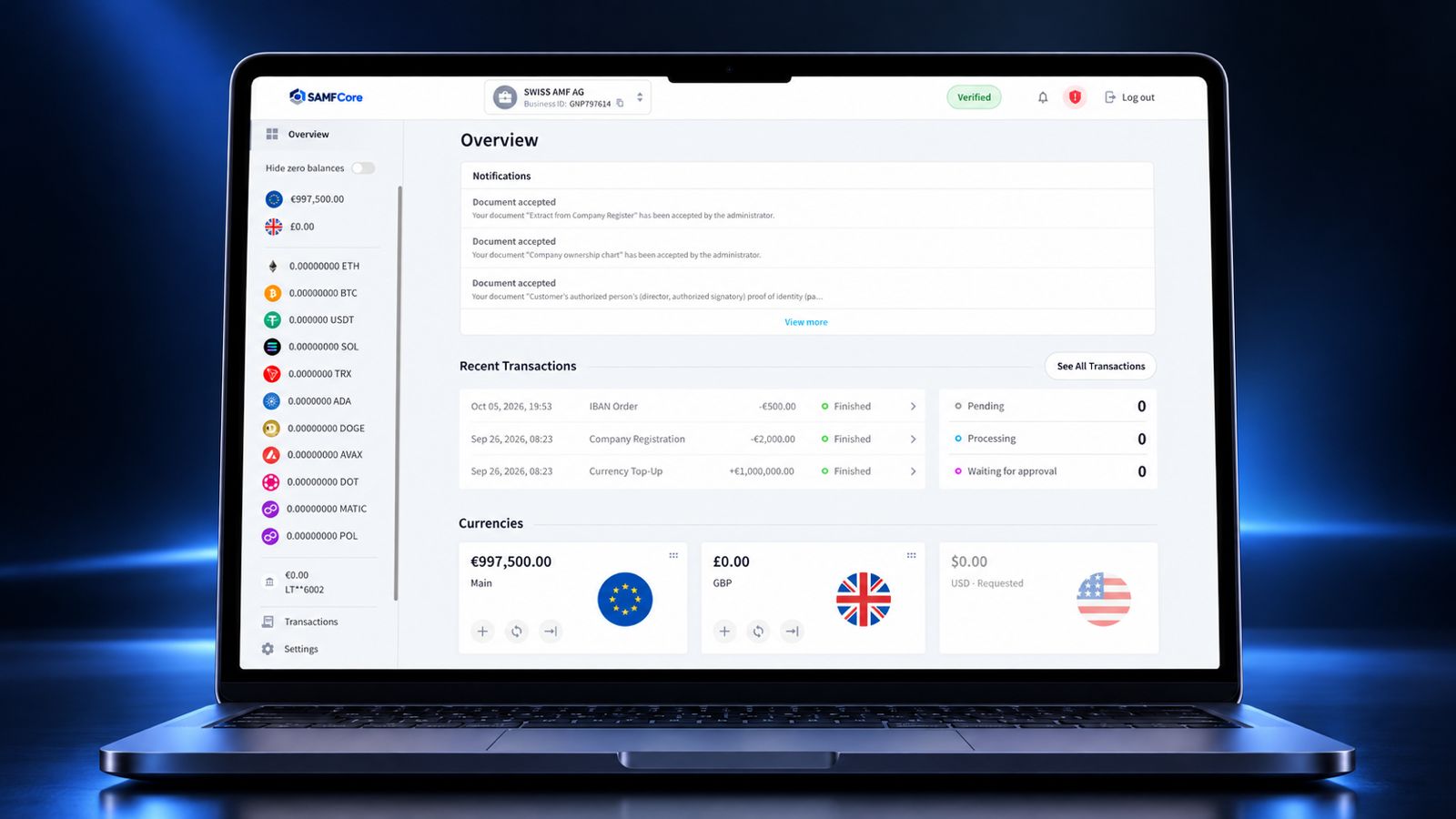 SAMFCore customer dashboard
